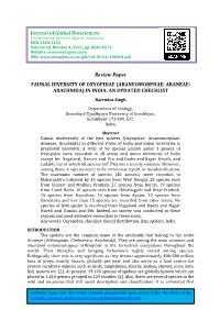 Araneomorphae: Araneae: Arachnida) in India: an Updated Checklist