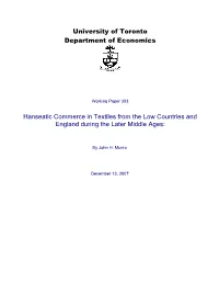 University of Toronto Department of Economics Hanseatic Commerce In