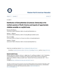 Crustacea: Ostracoda) in the Northern Prairies of North America and Reports of Opportunistic Clitellate Annelids on Crayfish Hosts