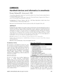 Handheld Devices and Informatics in Anesthesia Prasanna Vadhanan,MD1, Adinarayanan S., DNB2