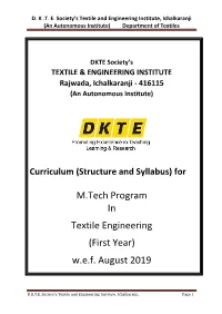 M.Tech Program in Textile Engineering (First Year) W.E.F