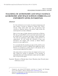 Astronomy and Space Science Curricula at University Level in Pakistan