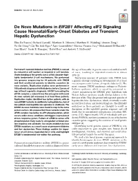 De Novo Mutations in EIF2B1 Affecting Eif2 Signaling Cause Neonatal/Early-Onset Diabetes and Transient Hepatic Dysfunction