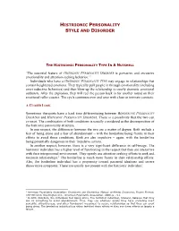 Histrionic Personality Style and Disorder