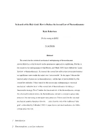 How to Reduce the Second Law of Thermodynamics Katie Robertson
