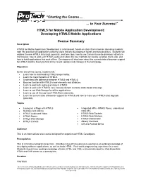 HTML5 for Mobile Application Development: Developing HTML5 Mobile Applications