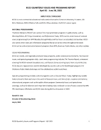 KCCU QUARTERLY ISSUES and PROGRAMS REPORT April 01 - June 30, 2021