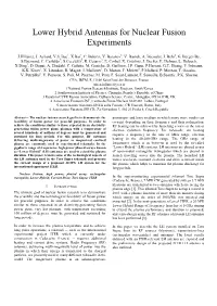Lower Hybrid Antennas for Nuclear Fusion Experiments