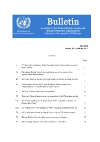May 2018 Volume XLI, Bulletin No. 5 Contents Page I. UN Special