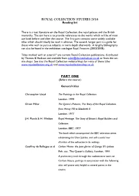 ROYAL COLLECTION STUDIES 2016 Reading List