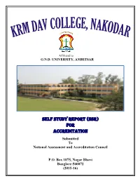 SELF STUDY REPORT (SSR) for Accreditation Submitted to National Assessment and Accreditation Council