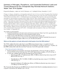 Summary of Nitrogen, Phosphorus, and Suspended-Sediment Loads and Trends Measured at the Chesapeake Bay Nontidal Network Stations: Water Year 2016 Update