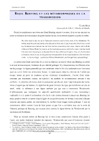 Basil Bunting E T Les Métamorphoses D E L A