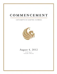 Commencement Program Will Be Available at for Download As a PDF Beginning Monday, August 6, 2012