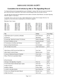 Cumulative List of Articles by Title in the Signalling Record