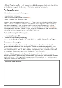 Hitler's Foreign Policy – Info Adapted from BBC Bitesize Website