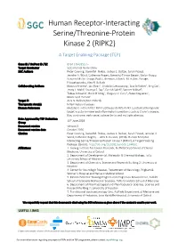 Human Receptor-Interacting Serine/Threonine-Protein Kinase 2 (RIPK2) a Target Enabling Package (TEP)