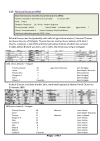 Richard Duncan MM Basic Information [As Recorded on Local Memorial Or by CWGC] Name As Recorded on Local Memorial Or by CWGC: R