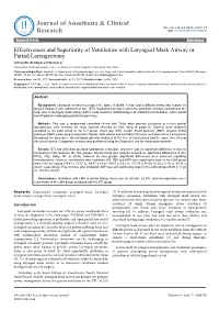 Effectiveness and Superiority of Ventilation with Laryngeal Mask