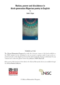 Nation, Power and Dissidence in Third-Generation Nigerian Poetry in English by Sule E