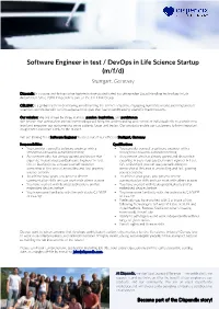Software Engineer in Test / Devops in Life Science Startup (M/F/D) Stuttgart, Germany