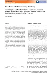 The Australian National Development Index, the Gross Domestic Product and the Global Movement to Redeﬁne Progress