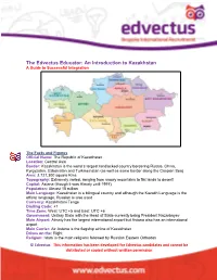 The Edvectus Educator: an Introduction to Kazakhstan a Guide to Successful Integration