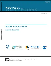 WATER HACKATHON Lessons Learned Public Disclosure Authorized Public Disclosure Authorized