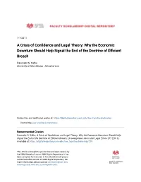 A Crisis of Confidence and Legal Theory: Why the Economic Downturn Should Help Signal the End of the Doctrine of Efficient Breach