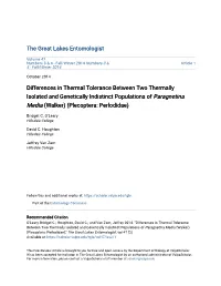 Differences in Thermal Tolerance Between Two Thermally Isolated and Genetically Indistinct Populations of Paragnetina Media (Walker) (Plecoptera: Perlodidae)