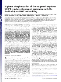 M Phase Phosphorylation of the Epigenetic Regulator UHRF1 Regulates Its Physical Association with the Deubiquitylase USP7 and Stability