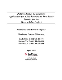 Public Utilities Commission Application for a Site Permit and Two Route Permits for the Sherco Solar Project