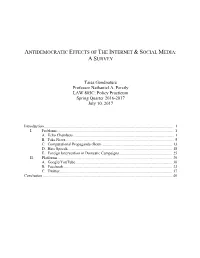 Antidemocratic Effects of the Internet & Social Media: a Survey