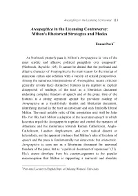 Areopagitica in the Licensing Controversy: Milton's Rhetorical Strategies and Modes