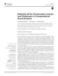 Editorial: at the Crossroads: Lessons and Challenges in Computational Social Science