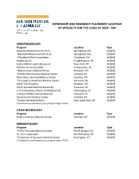 Internship and Residency Placement Location by Specialty for the Class of 2020 - Ow