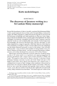 Korte Mededelingen the Discovery of Javanese Writing in a Sri