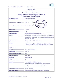 TEST REPORT EN 149 Respiratory Protective Devices — Filtering Half Masks to Protect Against Particles — Requirements, Testing, Marking