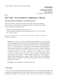 Zinc Oxide—From Synthesis to Application: a Review