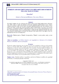 Foreign and Security Policy in the Party Discourse in Poland: Main Futures