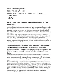 Milla Berntsen (Voice) Performance 2A Recital Performance Space, City, University of London 2 June 2021 4:45PM