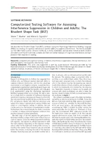 Computerized Testing Software for Assessing Interference Open Research Software Suppression in Children and Adults: the Bivalent Shape Task (BST)