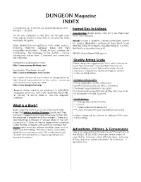 DUNGEON Magazine INDEX Compiled by Jay A