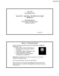 8/29/2016 1 PHYS 450 Fall Semester 2016 Lecture 02: Light Rays, The