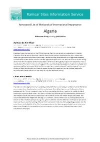 Annotated List of Wetlands of International Importance Algeria