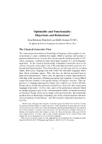 Optimality and Functionality: Objections and Refutations1