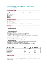STATISTICS APPLIED to PSYCHOLOGY I – Code 800146 Academic Year 2020-21