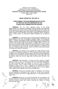 Wage Order No. Rb-Car-19 Prescribing the New Minimum Wage Rates of Private Sector Workers in the Cordillera Administrative