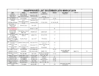 Disapproved List December 2010-March 2019
