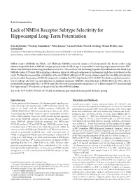 Lack of NMDA Receptor Subtype Selectivity for Hippocampal Long-Term Potentiation